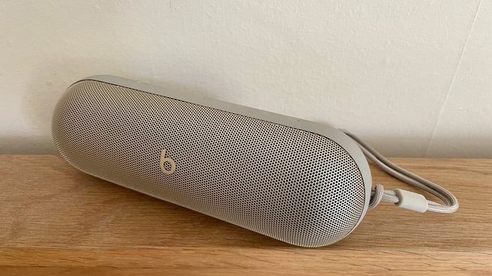 Close-up of Beats Pill speaker in sunlight