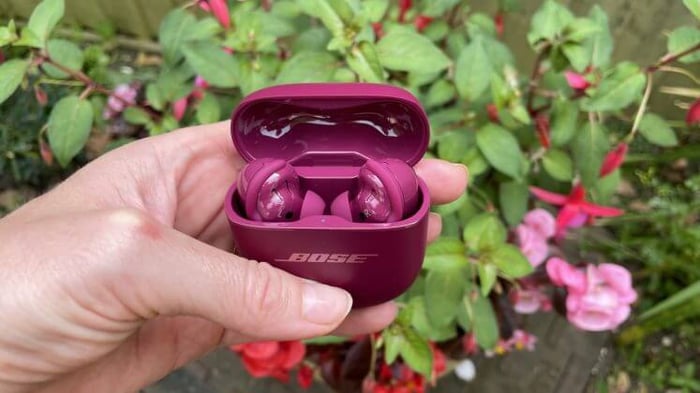 Bose QuietComfort Ultra Earbuds 2nd Gen in purple with flowers