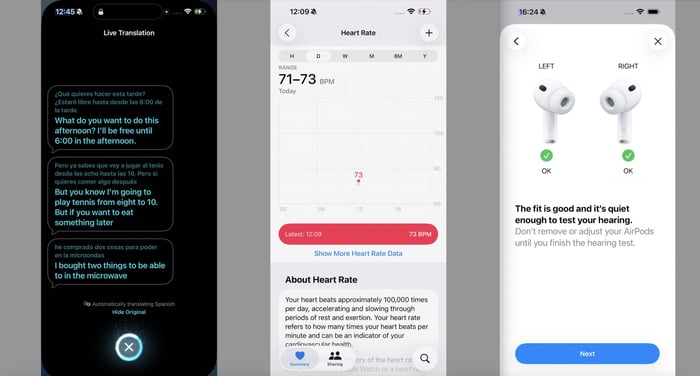 Translation and heart rate app screens