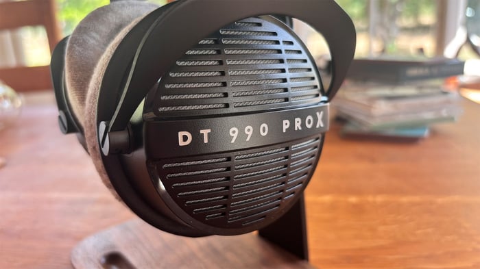Detail on one ear cup of the DT 990 Pro X