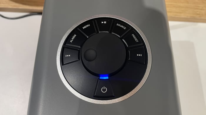 Close-up of the RotoDial and buttons on the Ruark Audio R1S