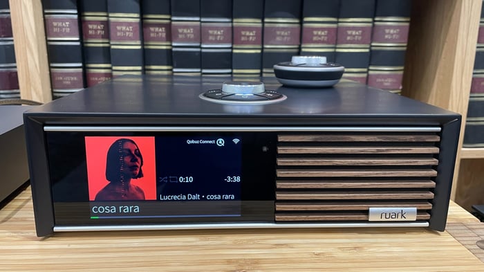 Ruark Audio R610 Streaming Amp on Wooden Rack