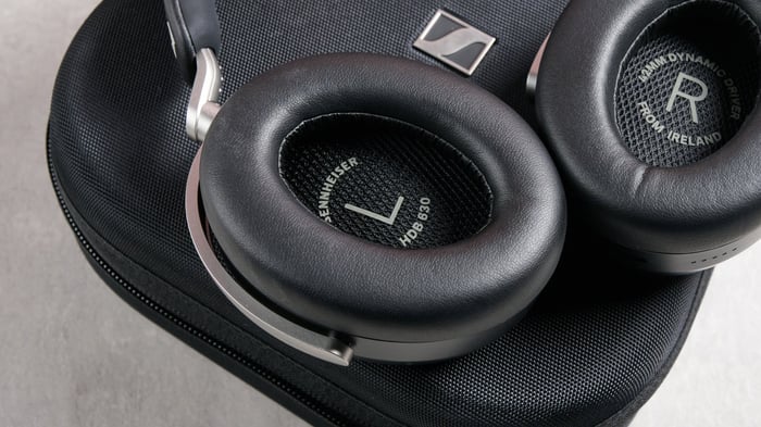Close-up of Sennheiser HDB 630 earcups