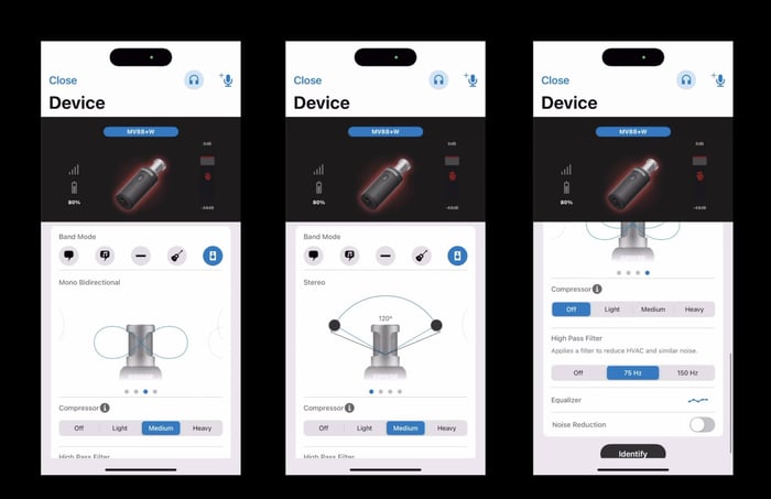 App interface showing different polar pattern options
