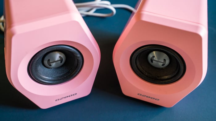 Edifier G2000 speakers setup on desk