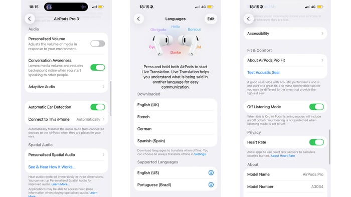 Top view of AirPods Pro 3 earbuds highlighting design details