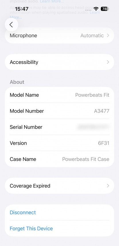 iOS Settings - Powerbeats Fit
