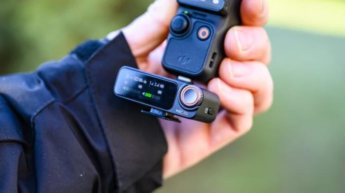 DJI Mic 2 receiver attached to DJI Osmo Pocket 3