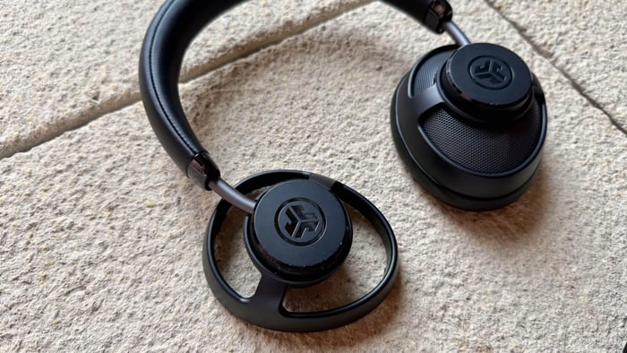 JLab JBuds Open Wireless headphones showcasing design details.