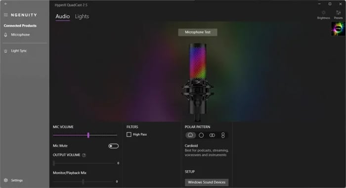 Ngenuity software interface for HyperX QuadCast 2 S