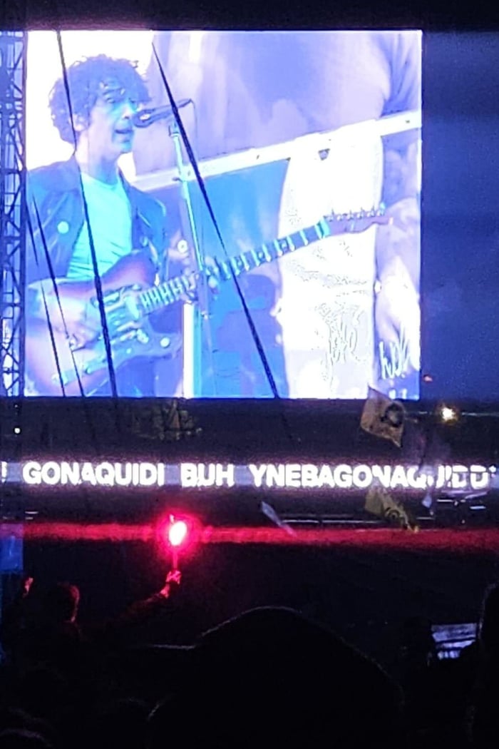 Joke lyrics flashing onstage during Chocolate