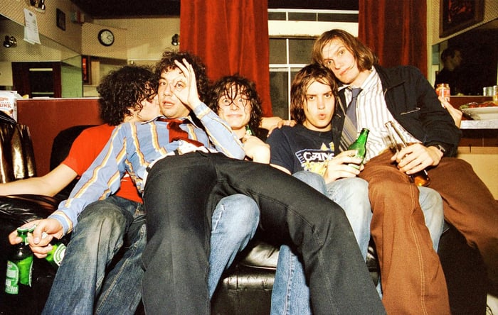 The Strokes backstage at The Fillmore, San Francisco, California in October 2001