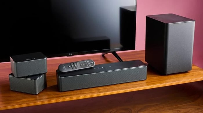 Ultimea Poseidon D50 sound system near Amazon Fire TV.
