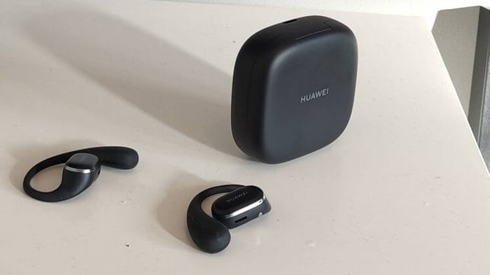 Close-up of Huawei FreeArc earbuds