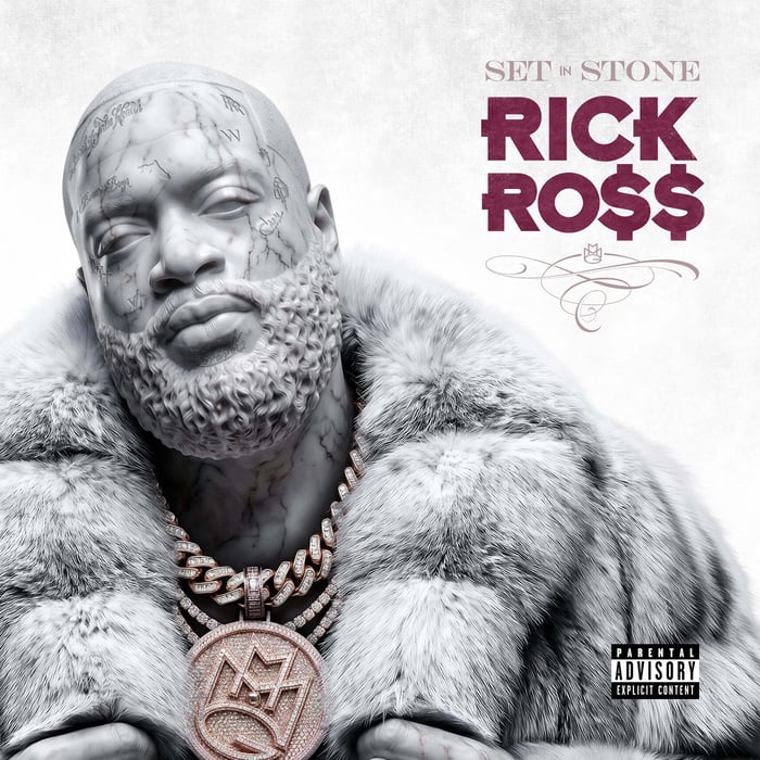 Set In Stone album cover with ornate, luxury-styled artwork