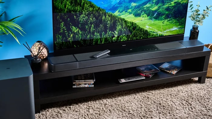 JBL Bar 1300X wireless surround speakers magnetically attached to the soundbar