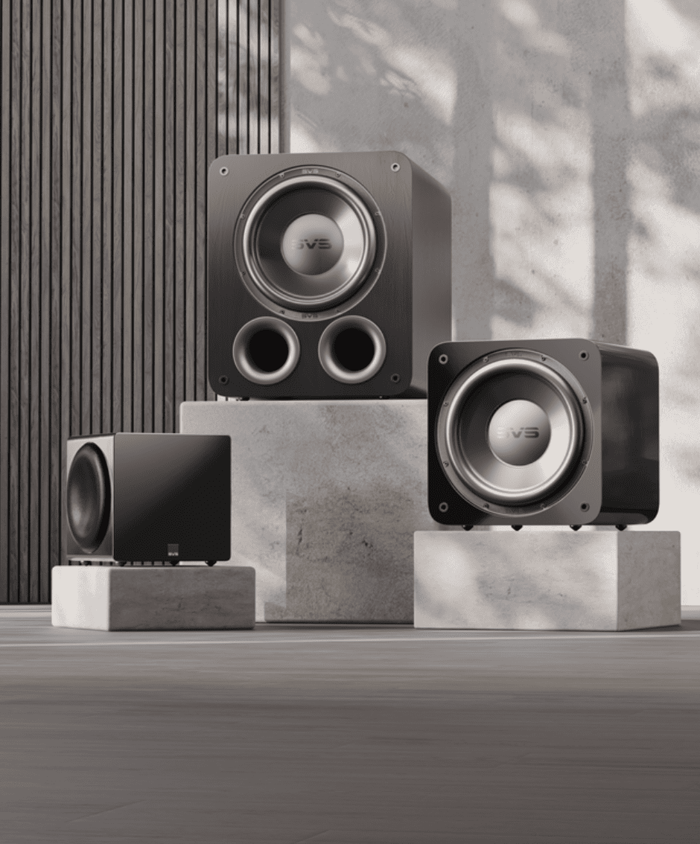 SVS 3000 Micro R|Evolution lifestyle shot showing the compact subwoofer in a modern living room