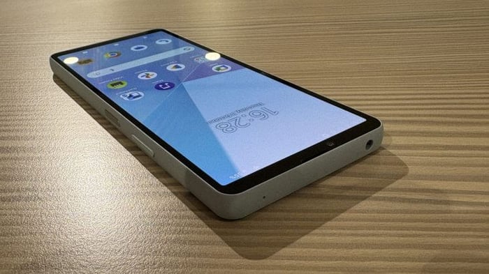 Sony Xperia 10 VI smartphone on wooden table