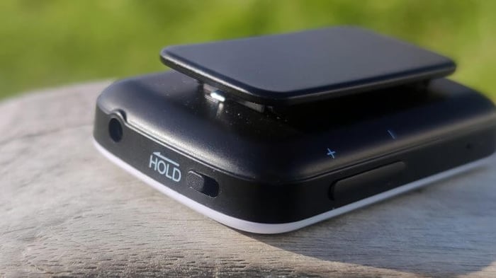 Side view of Majority MP3 Player on bench