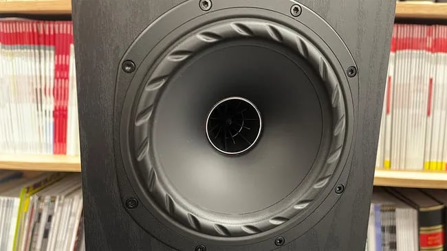 Bottom port and diffuser view of Fyne Audio F501E