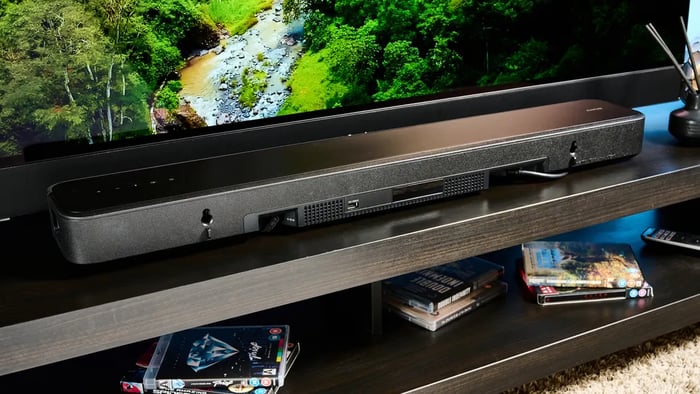 Compact rear panel with HDMI eARC/ARC, optical, USB ports