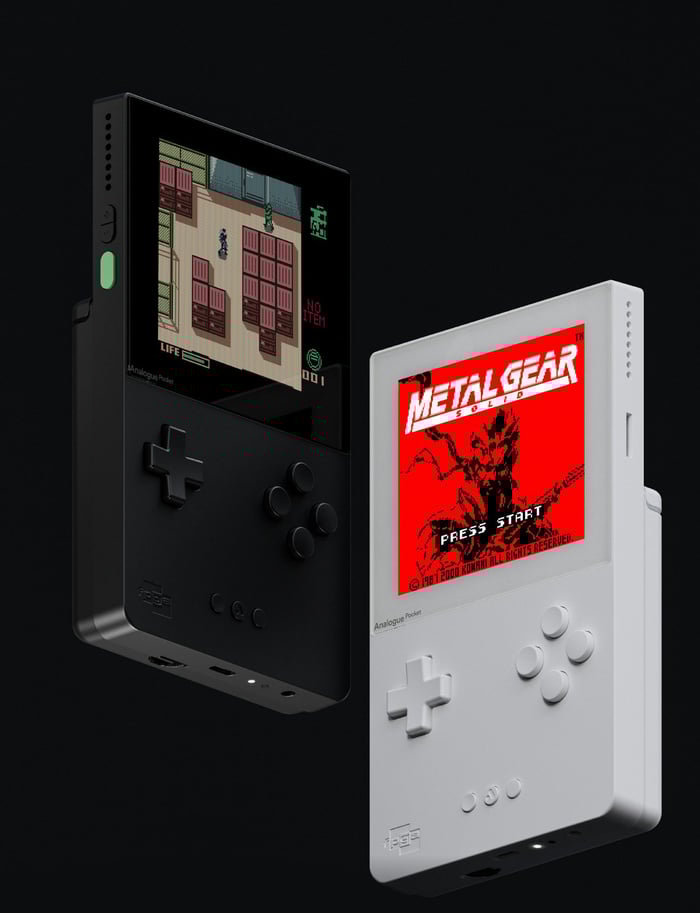 Front view of Analogue Pocket handheld gaming console.