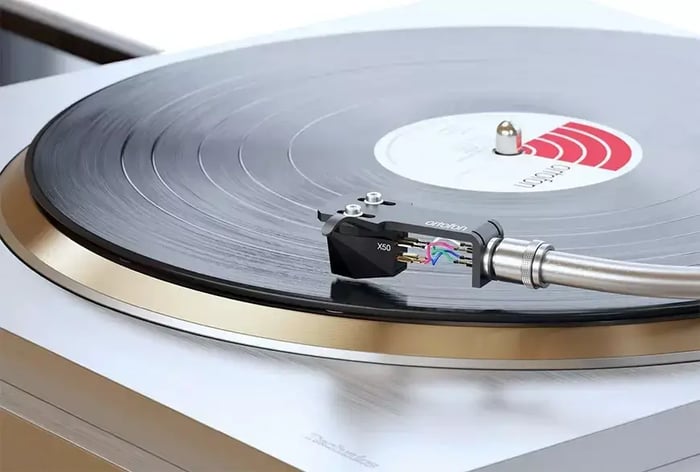 Side angle highlighting the sleek design of the Ortofon MC X50