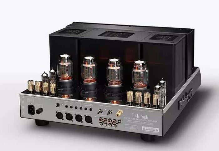 Close-up of glowing tubes inside the McIntosh MA2375