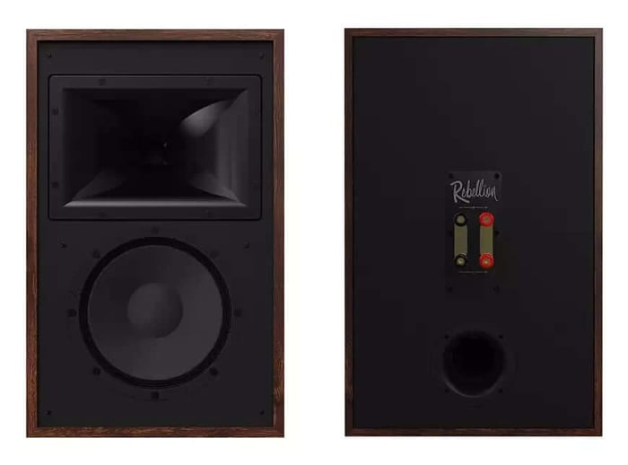 Handcrafted wood veneer finish of Klipsch Rebellion