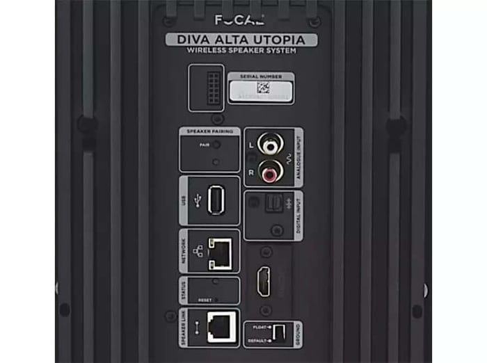 Back panel of Focal Diva Alta Utopia showing connections