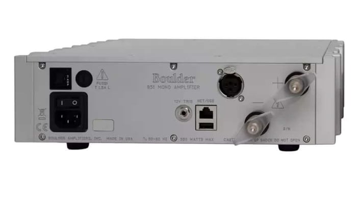 Close-up of Boulder 851 monoblock power amplifier