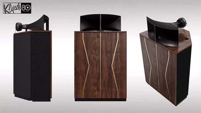 Tigerwood veneer and brass inlays on Klipschorn 80th Anniversary