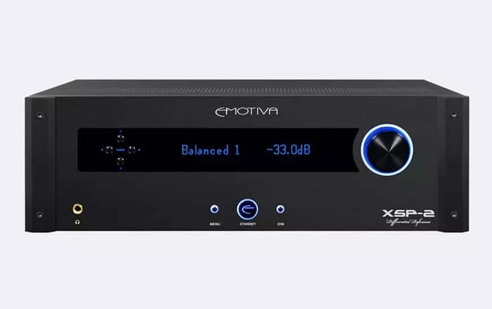 The sleek Emotiva XSP-2 preamplifier with modern, modular design