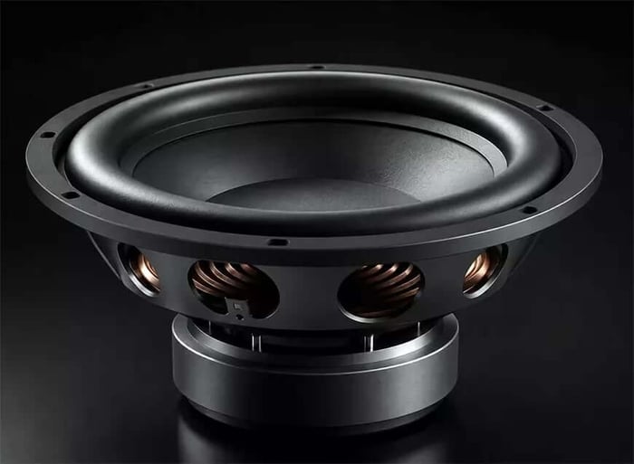 Connectivity options include LFE and stereo RCA inputs, plus RCA passthrough for easy system expansion