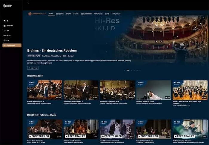 Symphony Premium UHD Classical Music Streaming Interface