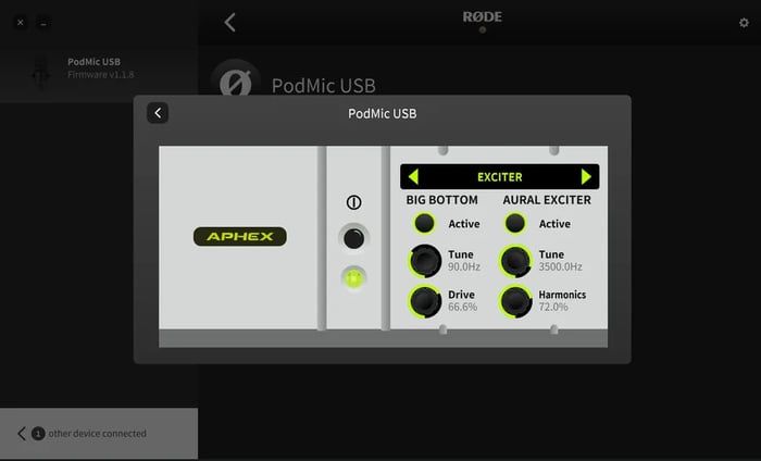 Rode PodMic software interface
