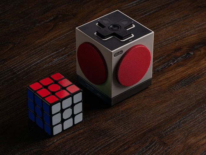 Close-up view of speaker grille and D-pad control