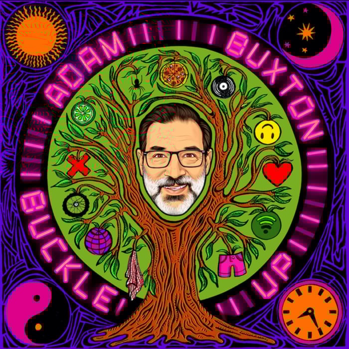 the official cover artwork for Adam Buxton's debut album 'Buckle Up'