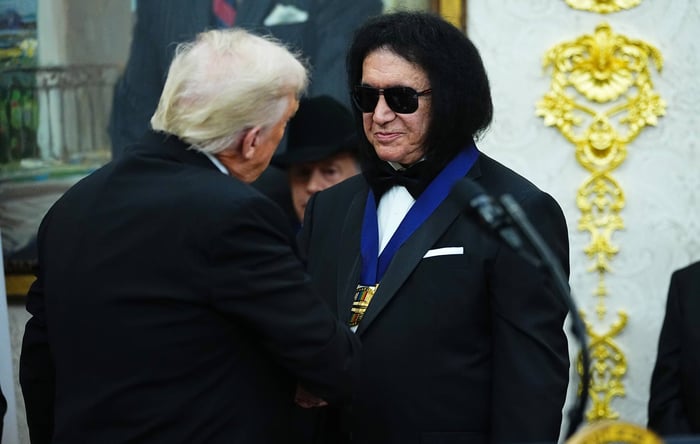 Donald Trump presenting Gene Simmons of KISS during the Kennedy Center Honors ceremony