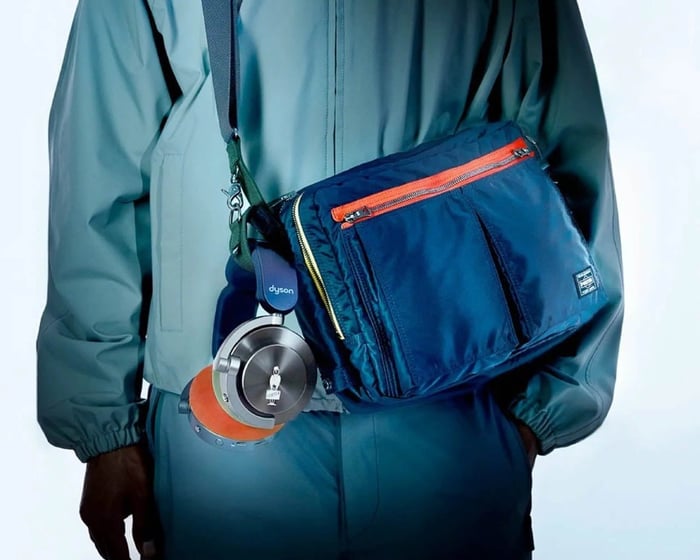 Dyson x Porter headphones and bag close-up