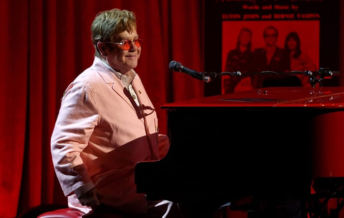 Elton John performing live on stage