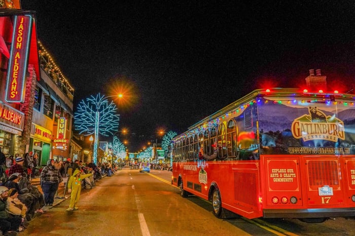Festive floats light up the Gatlinburg Fantasy of Lights Christmas Parade
