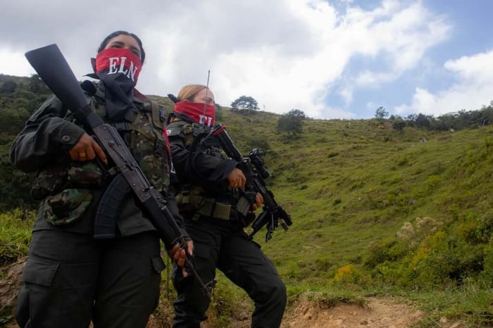 ELN guerrillas stand guard in Colombia near Venezuelan border