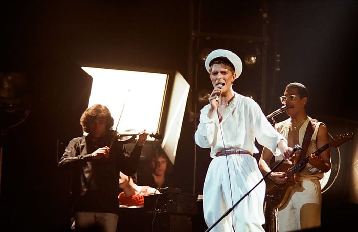 Simon House, David Bowie, and Carlos Alomar at Earls Court, London, 1978