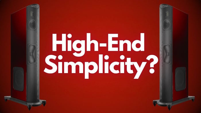 GoldenEar T44 loudspeaker showcasing its sleek, modern tower design with built-in subwoofer.