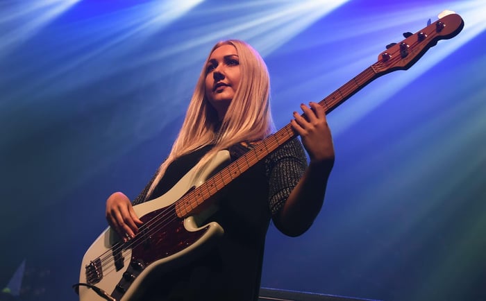 Katie Lloyd, bass player with The Lottery Winners. Credit - Visionhaus#GP/Corbis via Getty Images