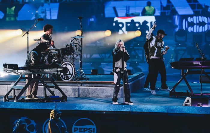 Linkin Park performing at the UEFA Champions League Final kick-off show