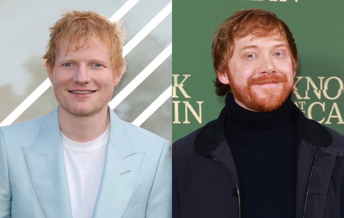 Ed Sheeran and Rupert Grint smiling together at an event