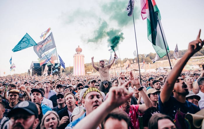 The crowd for The Maccabees live at Glastonbury 2025, photo by Derek Bremner