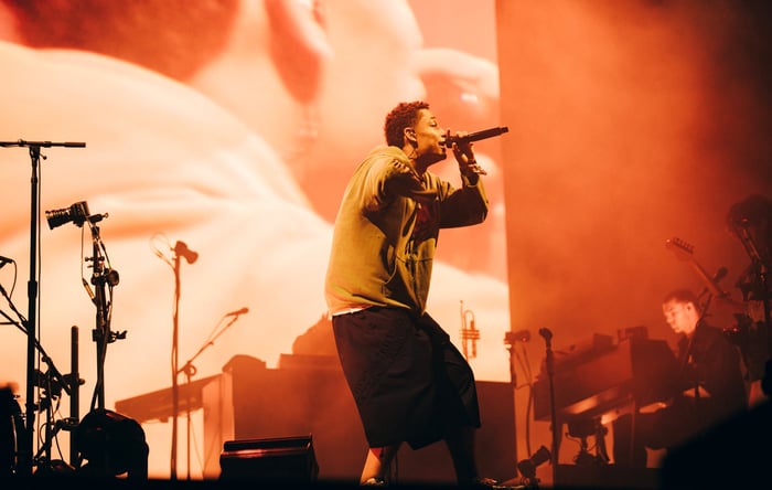 Loyle Carner on stage at Glastonbury 2025